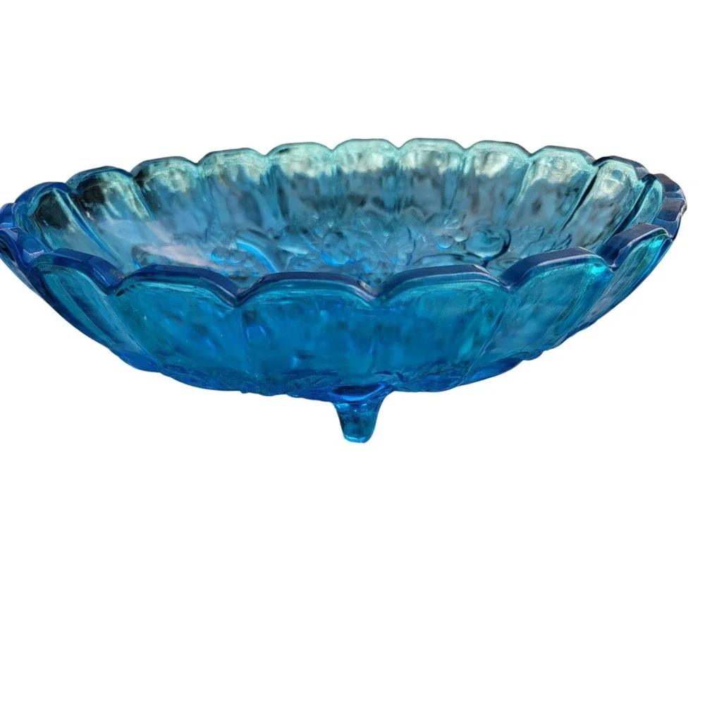 Vintage Indiana Blue Harvest Fruit Footed Bowl 12